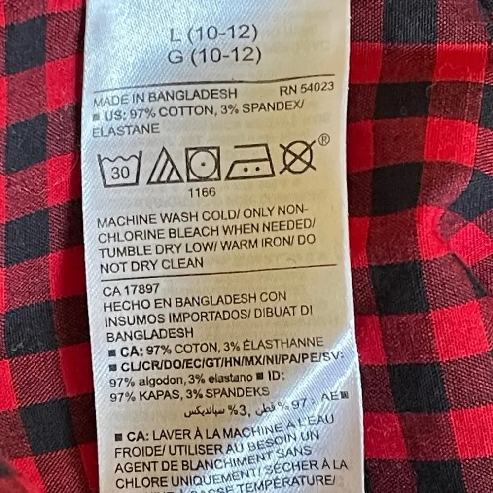 Holiday Old Navy Button Down Shirt Boys Large 10/12 Red Black Buffalo Plaid
